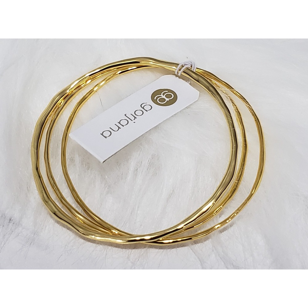 NEW SET OF 3 Dainty Gorjana Gypset 18kt Gold Plated Bangle Bracelet Stacked Wavy